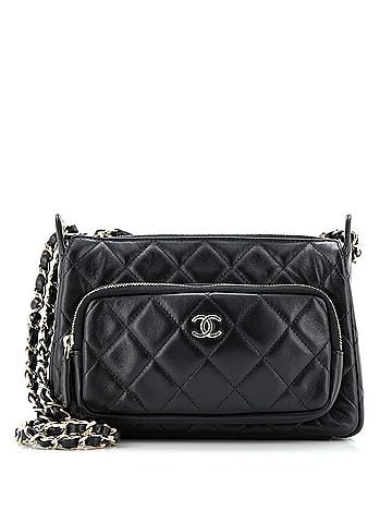 Chanel CC Front Pocket Zip Clutch with Chain Quilted Lambskin Large (view 1)
