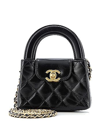 Chanel Kelly Top Handle Shopping Bag Quilted Shiny Aged Calfskin Nano (view 1)