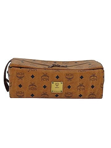 MCM Visetos Brown Canvas Clutch Bag (view 1)