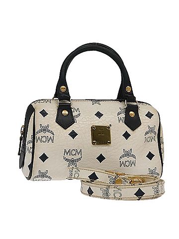 MCM Visetos White Canvas Handbag (view 1)