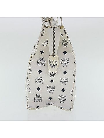 MCM Visetos White Canvas Tote Bag (view 2)