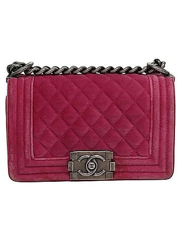 Chanel Boy Pink Velvet Shoulder Bag (view 1)