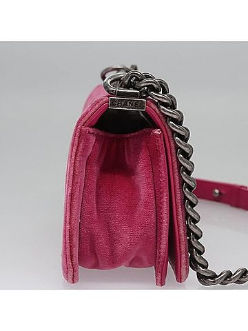 Chanel Boy Pink Velvet Shoulder Bag (view 2)