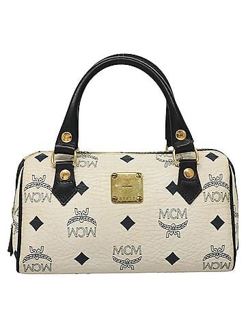 MCM Visetos White Canvas Handbag (view 1)