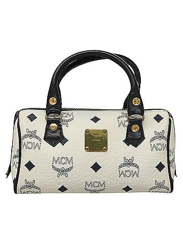 MCM Visetos White Canvas Handbag (view 1)