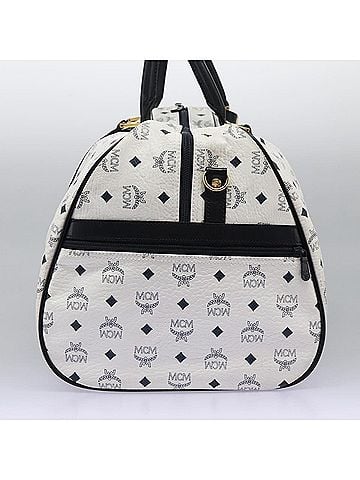MCM Visetos White Canvas Travel Bag (view 2)