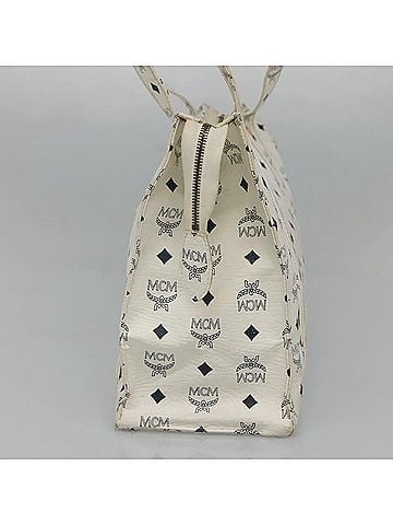 MCM Visetos White Canvas Tote Bag (view 2)