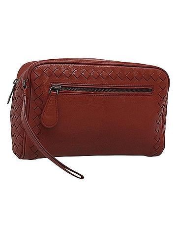 Bottega Veneta Intrecciato Brown Leather Clutch Bag (view 1)