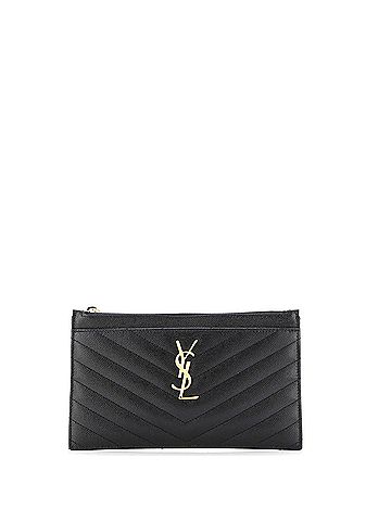 Saint Laurent Classic Monogram Zip Bill Pouch Matelasse Chevron Leather Medium (view 1)