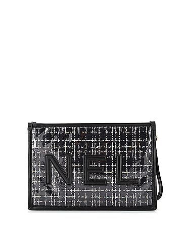 Chanel Logo Wristlet Clutch PVC Over Quilted Tweed Large (view 2)