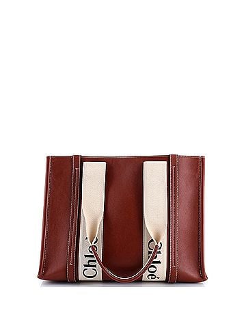 Chloé Woody Tote Leather with Canvas Medium (view 1)