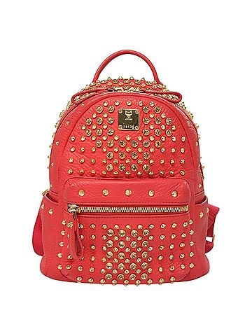 MCM Stark Red Leather Backpack Bag (view 1)