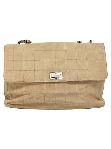 Chanel Chocolate Bar Beige Suede Shoulder Bag (view 1)