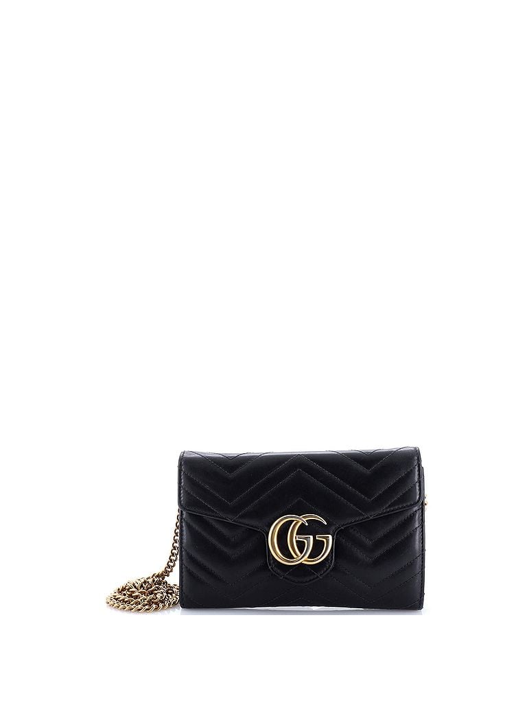 Gucci 100% Leather Black GG Marmont Chain Wallet Matelasse Leather Mini One size - photo 1