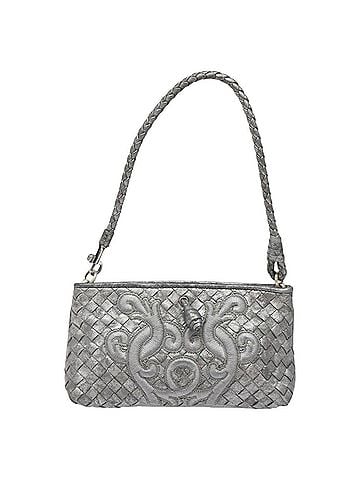 Bottega Veneta Intrecciato Silver Leather Clutch Bag (view 1)