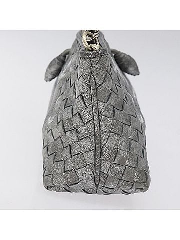 Bottega Veneta Intrecciato Silver Leather Clutch Bag (view 2)