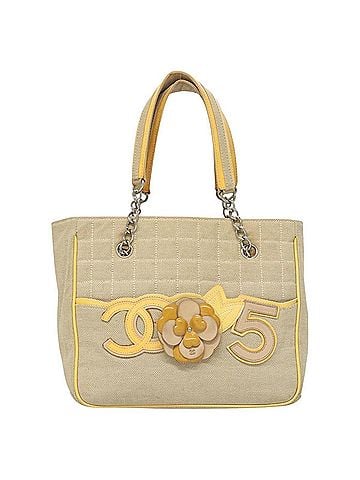 Chanel Camellia Beige Canvas Handbag (view 1)