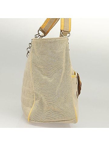 Chanel Camellia Beige Canvas Handbag (view 2)
