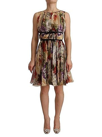 Dolce & Gabbana Basic Beige Floral Sleeveless Round Neck Mini Women's Dress (view 1)