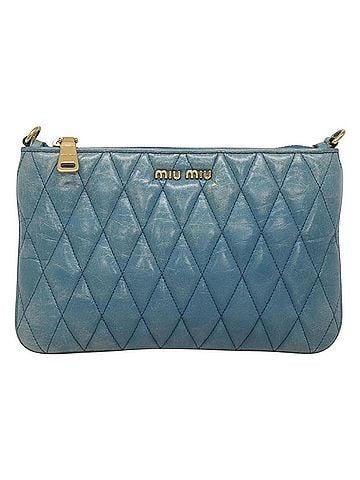 Miu Miu Vitello Shine Blue Leather Shoulder Bag (view 1)