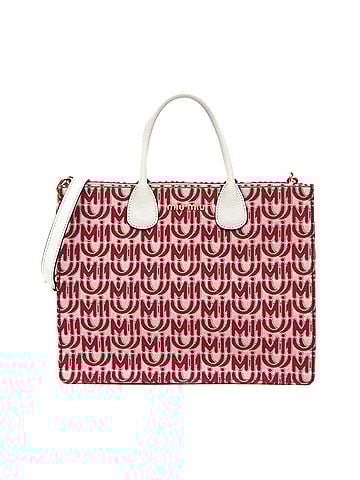 Miu Miu Red Color White Jacquard Leather Shoulder Bag Tote Bag (view 1)