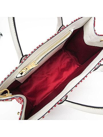Miu Miu Red Color White Jacquard Leather Shoulder Bag Tote Bag (view 2)