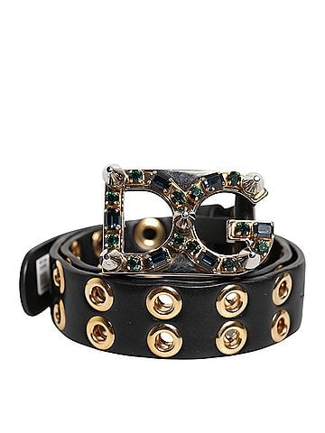 Dolce & Gabbana Basic Black Leather Eyelet Crystal DG Buckle Women's Belt (view 1)