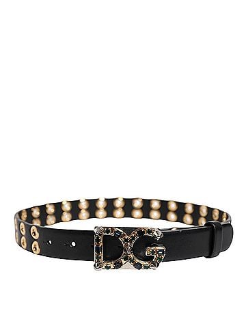 Dolce & Gabbana Basic Black Leather Eyelet Crystal DG Buckle Women's Belt (view 2)