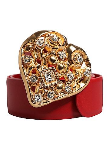 Dolce & Gabbana Basic Red Calf Leather Embellished Metal Buckle Women's Belt (view 1)