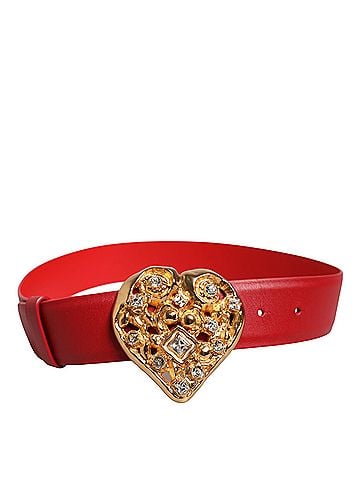 Dolce & Gabbana Basic Red Calf Leather Embellished Metal Buckle Women's Belt (view 2)