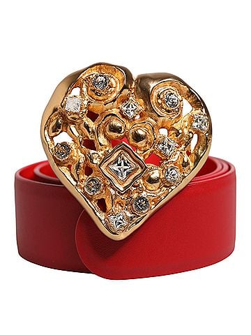 Dolce & Gabbana Basic Red Calf Leather Embellished Metal Buckle Women's Belt (view 1)
