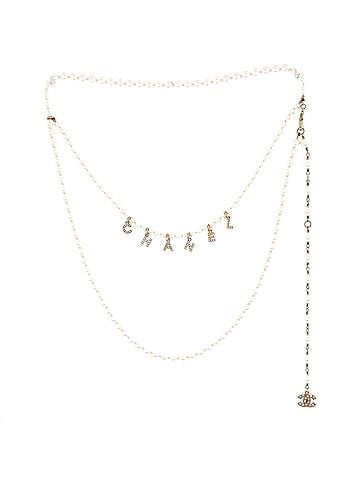 Chanel Logo Double Strand Belt Faux Pearls and Metal with Crystals (view 1)