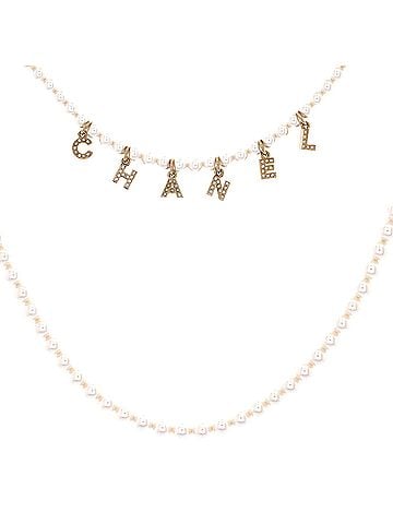 Chanel Logo Double Strand Belt Faux Pearls and Metal with Crystals (view 2)