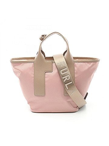FURLA Beige Pink Leather Nylon Canvas Tote Bag (view 1)