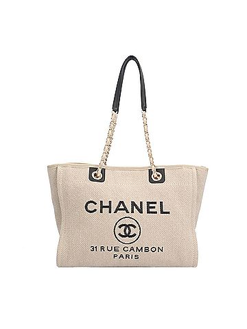 Chanel Beige Canvas Leather Tote Bag (view 1)