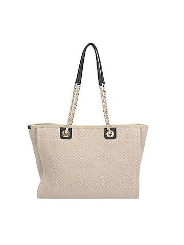 Chanel Beige Canvas Leather Tote Bag (view 2)