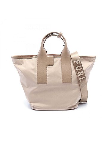 FURLA Beige Pink Nylon Leather Tote Bag (view 1)