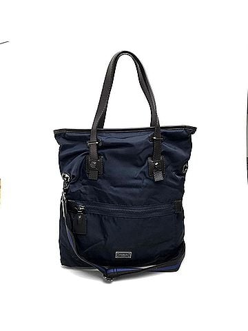 FURLA Dark Brown Navy Nylon Leather Shoulder Bag Tote Bag (view 1)