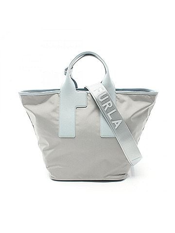 FURLA Blue Gray Leather Nylon Canvas Tote Bag (view 1)