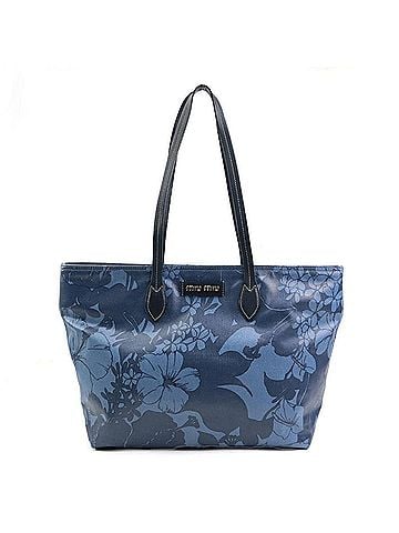 Miu Miu Navy Coated Canvas Leather Shoulder Bag Tote Bag (view 1)