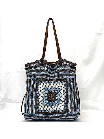 Miu Miu Brown Light Blue Raffia Tote Bag (view 2)
