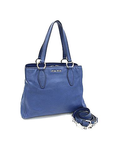 Miu Miu Blue Leather Shoulder Bag Tote Bag (view 1)