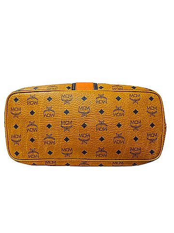 MCM Camel Orange Coated Canvas Tote Bag (view 2)