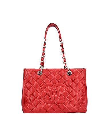 Chanel Red Color Grained Calfskin Tote Bag (view 1)