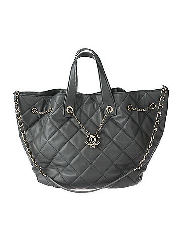 Chanel Gray Leather Handbag Shoulder Bag Tote Bag (view 1)