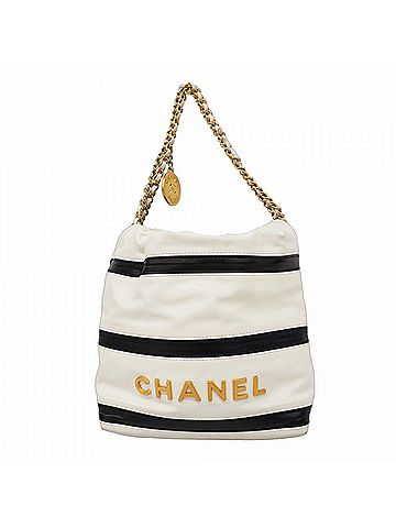Chanel Black White Leather Tote Bag (view 1)