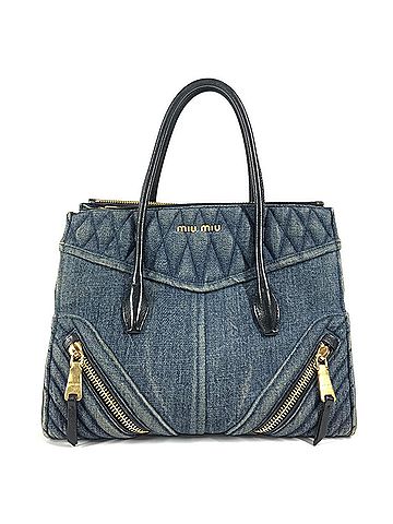 Miu Miu Black Blue Denim Handbag Tote Bag (view 1)