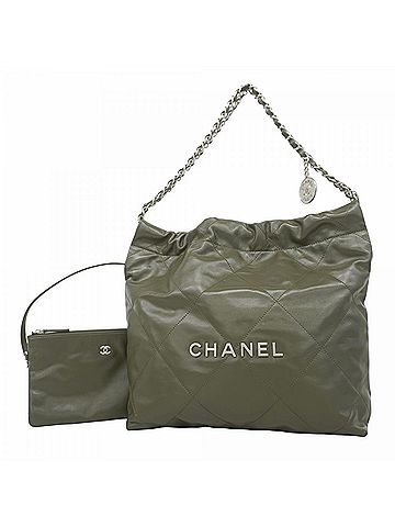 Chanel Khaki Leather Tote Bag (view 1)