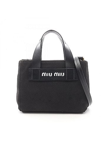 Miu Miu Black Canvas Leather Tote Bag (view 1)