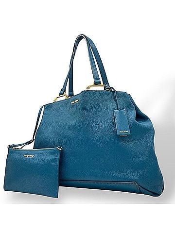 Miu Miu Blue Leather Handbag Tote Bag (view 1)